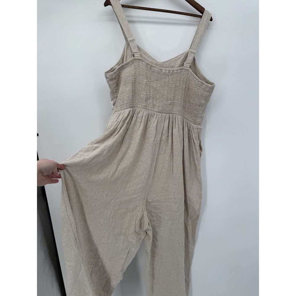 Old Navy Jumpsuit 2X Beige Fit & Flare Linen Blend Smocked Back pockets capsule - Picture 9 of 12